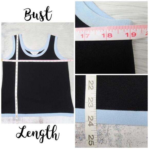 MISOOK Sleeveless Scoop Neck Shell Tank Top Black Blue Trim Size Medium Petite - Picture 6 of 8